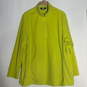 Lands' End 1/4 Zip Mock Neck Fleece Pullover Size 2X Neon Green Yellow Outdoor